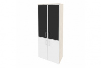 Onix O.ST-1.2R black Шкаф высокий широкий (2 низких фасада ЛДСП + 2 средних фасада стекло лакобель в раме)